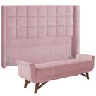 Kit Cabeceira Cama Box Paris 195 cm com Puff Recamier Itália P05 Bouclê Rosê - Lyam Decor Kit Cabeceira Cama Box Paris 195 cm com Puff Recamier Itália P05 Bouclê Rosê - Lyam Decor