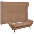 Kit Cabeceira Cama Box Queen 160 cm Madrid com Puff Recamier Santorini P05 Bouclê Bege - Lyam Decor