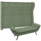 Kit Cabeceira Cama Box Queen 160 cm Madrid com Puff Recamier Santorini P05 Bouclê Oliva - Lyam Decor Kit Cabeceira Cama Box Queen 160 cm Madrid com Puff Recamier Santorini P05 Bouclê Oliva - Lyam Decor