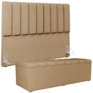 Kit Cabeceira Cama Box Queen 160cm Calçadeira Baú Dália W01 Linho Bege Escuro - Lyam Decor