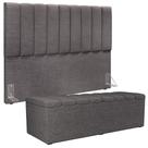 Kit Cabeceira Cama Box Queen 160cm Calçadeira Baú Dália W01 Linho Cinza Escuro - Lyam Decor
