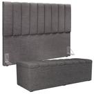 Kit Cabeceira Cama Box Queen 160cm Calçadeira Baú Dália W01 Linho Cinza Escuro Lyam Decor