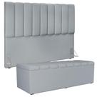 Kit Cabeceira Cama Box Queen 160cm Com Calçadeira Baú Dália W01 Suede Cinza Lyam Decor