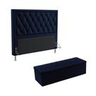 Kit Cabeceira Centaurus 195 Modulada Estofada e Calçadeira Sagitarius N-025 Veludo Azul Marinho Aradecor Kit Cabeceira Centaurus 195 Modulada Estofada e Calçadeira Sagitarius N-025 Veludo Azul Marinho Aradecor