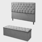 Kit Cabeceira com Baú Mirage Capitonê 195 cm Suede Cinza - Biselo's Decor