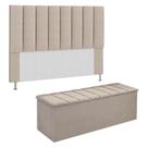 KIT Cabeceira com Calçadeira baú eros Casal 140 cm Para Cama Box Suede BEGE Biselos-Decor