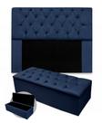 Kit cabeceira cristal king mais calçadeira 195cm suede azul marinho Kit cabeceira cristal king mais calçadeira 195cm suede azul marinho