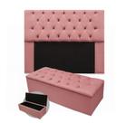 Kit cabeceira cristal solteiro mais calçadeira 100cm suede rosa