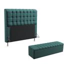 Kit Cabeceira Dama 140 Modulada Estofada e Calçadeira Alpha N-032 Veludo Verde Petróleo Aradecor
