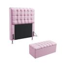 Kit Cabeceira Dama 90 Para Cama Box de Solteiro e Calçadeira Alpha Z-021 Sued Rosa Bebê Aradecor