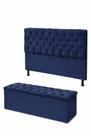 Kit Cabeceira De Cama Box com Calçadeira Baú Mirage Capitonê Casal 140 cm Suede Azul Marinho Eli Móveis e Decoração