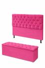 Kit Cabeceira De Cama Box com Calçadeira Baú Mirage Capitonê Solteiro 90 cm Suede Rosa Pink Eli Móveis e Decoração Kit Cabeceira De Cama Box com Calçadeira Baú Mirage Capitonê Solteiro 90 cm Suede Rosa Pink Eli Móveis e Decoração