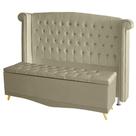 Kit Cabeceira De Cama Box e Calçadeira Baú Luxo Queen 160 cm Suede Bege Eli Móveis