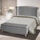 Kit Cabeceira De Cama Box e Calçadeira Baú Malibu King 195 cm Suede Prata Eli Móveis Kit Cabeceira De Cama Box e Calçadeira Baú Malibu King 195 cm Suede Prata Eli Móveis