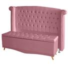 Kit Cabeceira De Cama Box e Calçadeira Baú Malibu Queen 160 cm Suede Rosa Bebê Do Lar Móveis