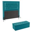 Kit Cabeceira Decorativa Para Cama Box Antares e Calçadeira Sagitarius 140 Para Cama Casal Sued Azul Turquesa Aradecor