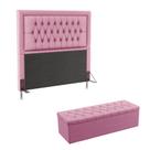 Kit Cabeceira Decorativa Para Cama Box Pegasus e Calçadeira Sagitarius 195 Para Cama King Sued Rosê Aradecor