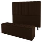 Kit Cabeceira e Baú Cama Box Solteiro Cora 90cm Sintético Marrom - Abmaza