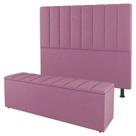 Kit Cabeceira E Baú Cama Box Solteiro Cora 90cm Suede Rosa
