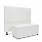 Kit Cabeceira E Calçadeira Baú Carla Casal 140 cm - material sintético material sintético Branco