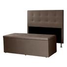 Kit Cabeceira e Calçadeira Baú Casal 1,40m Berlim Suede Marrom SKY MOBILE