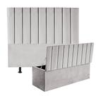 Kit Cabeceira e Calçadeira Baú Casal Dália 140cm Linho Cinza