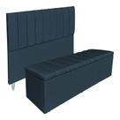 Kit Cabeceira e Calçadeira Baú Solteiro 0,90m Londres Suede Azul Marinho Dal Poz Estofados