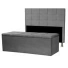 Kit Cabeceira e Calçadeira Baú Solteiro 0,90m Roma Suede Cinza SKY MOBILE