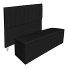 Kit Cabeceira e Calçadeira Recamier Baú Casal 1,40m Holanda Suede Preto - Pallazio