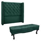 Kit Cabeceira e Calçadeira Recamier King 1,95m Vicenza Veludo Verde Floresta - Pallazio