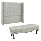 Kit Cabeceira e Calçadeira Recamier Queen 1,60m Vicenza Veludo Cinza Prata - Pallazio