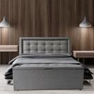 Kit Cabeceira e Recamier Baú Estofado Veneza Diamond Linho Cinza Queen RBL