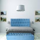 Kit Cabeceira e Recamier Luna Capitonê Baú Queen Suede Azul Royal RBL