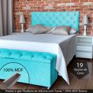 Kit Cabeceira e Recamier Luna Capitonê Baú Queen Suede Liso Azul Turquesa RBL