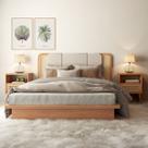Kit Cabeceira Estofada Casal ou Queem 2 Mesas Lateral com Palha Natural MDF Freijó Dalla Costa