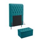 Kit Cabeceira Estofada Decorativa Bellatrix 90 Para Cama de Solteiro e Calçadeira Sagitarius Sued Azul Turquesa Aradecor
