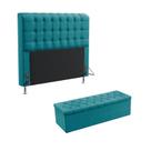 Kit Cabeceira Estofada Decorativa Box Dama 160 para Cama Queen e Calçadeira Sagitarius Sued Azul Tur