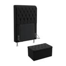 Kit Cabeceira Estofada Decorativa Cama Box Bellatrix 90 Solteiro e Calçadeira Sagitarius Couro Preto Aradeco