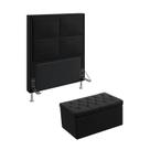 Kit Cabeceira Estofada Decorativa Para Cama Box Maia 90 Para Cama de Solteiro Calçadeira Sagitarius Sued Preto Aradecor