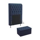 Kit Cabeceira Estofada Para Cama Box Bellatrix 90 Cama de Solteiro e Calçadeira Sagitarius Sued Azul Marinho Aradecor