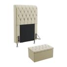 Kit Cabeceira Estofada Para Cama Box Bellatrix 90 Para Cama de Solteiro e Calçadeira Sagitarius Sued Bege Aradecor