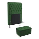 Kit Cabeceira Estofada Para Cama Box Bellatrix 90 Para Cama de Solteiro e Calçadeira Sagitarius Sued Verde Aradecor