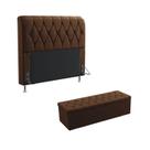 Kit Cabeceira Estofada Para Cama Box Sirius 195 Para Cama King e Calçadeira Sagitarius Couro Artificial Marrom Aradecor Kit Cabeceira Estofada Para Cama Box Sirius 195 Para Cama King e Calçadeira Sagitarius Couro Artificial Marrom Aradecor