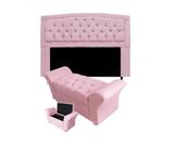 Kit Cabeceira Geovana Com Baú Veneza Casal 140 cm Corano Rosa Bebe - INCASA DECOR