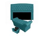 Kit Cabeceira Geovana Com Baú Veneza Casal 140 cm Suede Azul Turquesa - INCASA DECOR