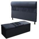 Kit Cabeceira Mais Calçadeira Baú King 195cm Para Cama Box Vitória Suede Azul - DS Estofados