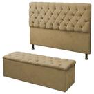 Kit Cabeceira Paris+ Calçadeira Itália King 195 CM Suede Bege - D A Decor