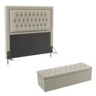 Kit Cabeceira Pegasus e Calçadeira Sagitarius 195 Para Cama King Bege Aradecor