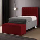 Kit Cabeceira Rana 90 para Cama Box de Solteiro e Calçadeira Alpha Z-001 Sued Vermelho Aradecor
