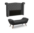 KIT Cabeceira + Recamier Divã Cancun Cinza veludo Linha Alta 1,40 casal Dalaqua-Decor